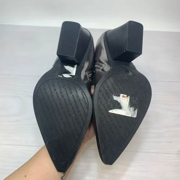 BCBG Size 8.5 Ankle Boots Cassidy Metallic Silver Pointed Harness Heel Western - Picture 4 of 10